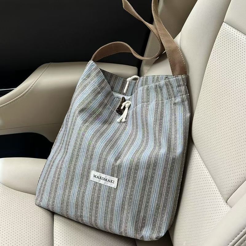 Striped Canvas Women's Tote Large Capacity Shoulder Bag Soft Texture Casual Versatile Daily Commuter Bag