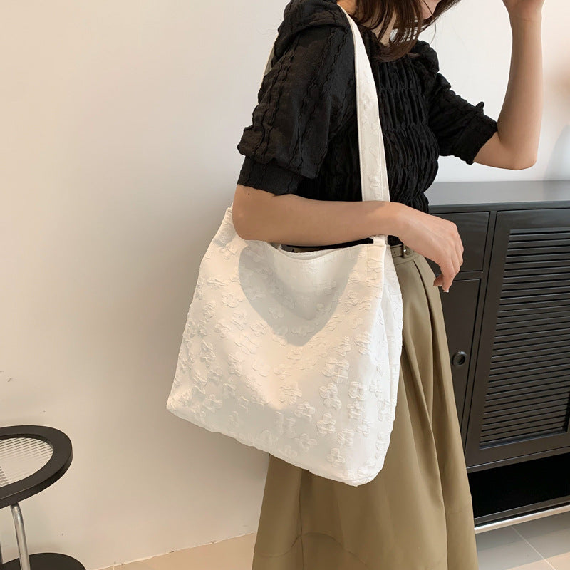 Canvas Bag Women's Summer New Simple Fairy Flower Lace Portable Literary Shoulder Bag