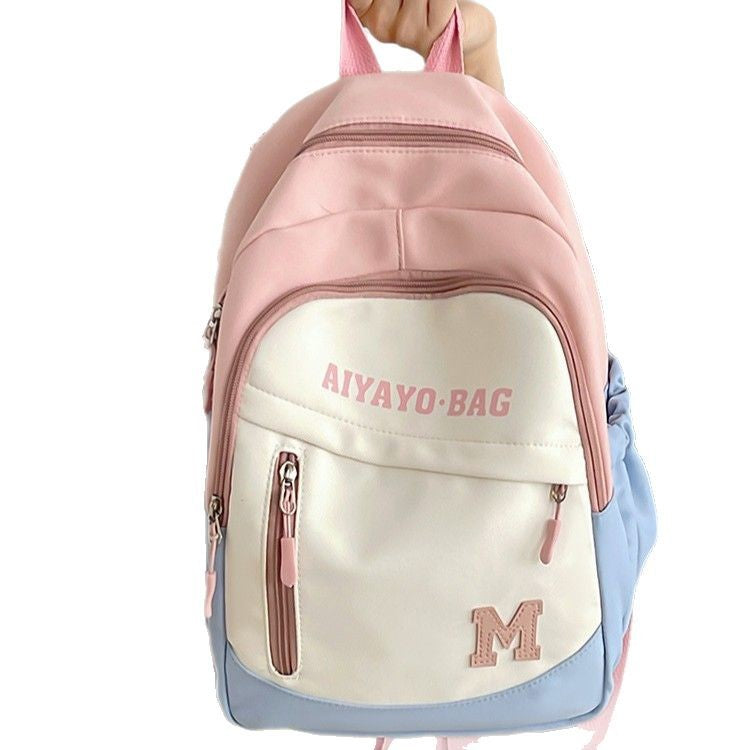 Cute Kids Backpack with Plush Rabbit Charm for School Travel and Spring Outings - Waterproof Oxford Fabric Design