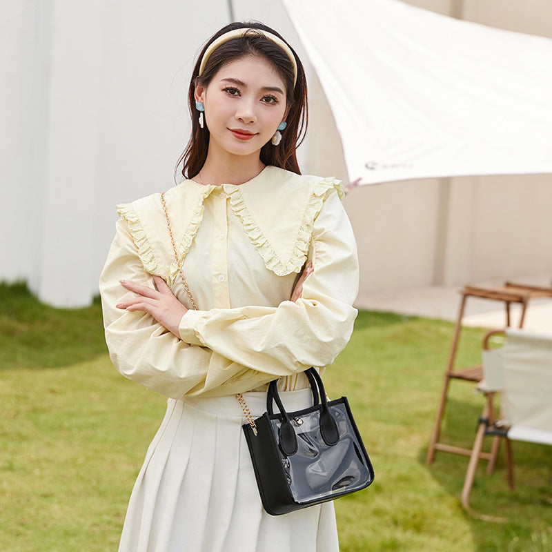 Women's Cross-Body Bag Handbag Transparent PVC Tote Bag with Leather Edge Chain Crossbody Handbag