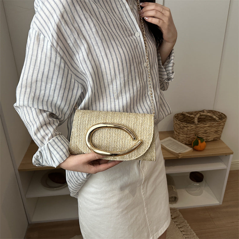 Small Clutch Square Bag Female Summer New Straw Chain Shoulder Bag Commuter Messenger Bag
