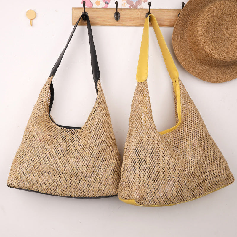 Retro Large Capacity Straw Bag New Fashion Woven Commuter Shoulder Bag Beach Casual Ladies