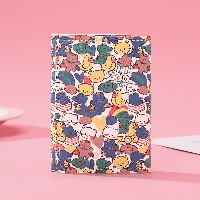 Cute Cartoon Animal Design Triple Fold Wallet for Women with Card Slots and ID Window, Perfect for Daily Use