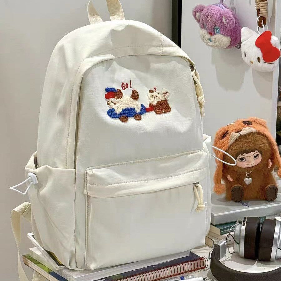 Cute Embroidered Cartoon Dog Backpack for Teens and Students, Stylish Daily Use with Large Capacity and Comfortable Design