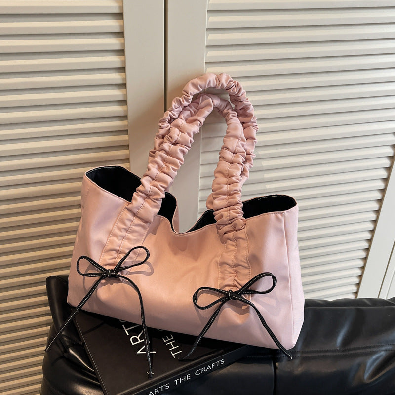 Chic Ruched Tote Bag with Bow Detailing - Large Capacity Crossbody Shoulder Bag for Daily Use