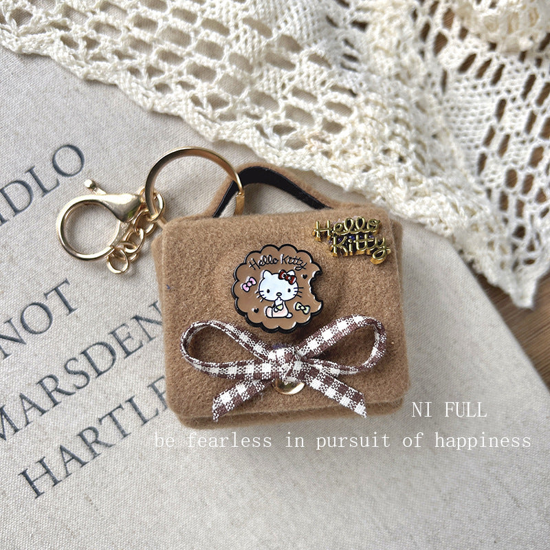 Korean Style New Retro Dots Cartoon Cat Lipstick Pack Pearl Exquisite High Sense Versatile Pendant Keychain for Women