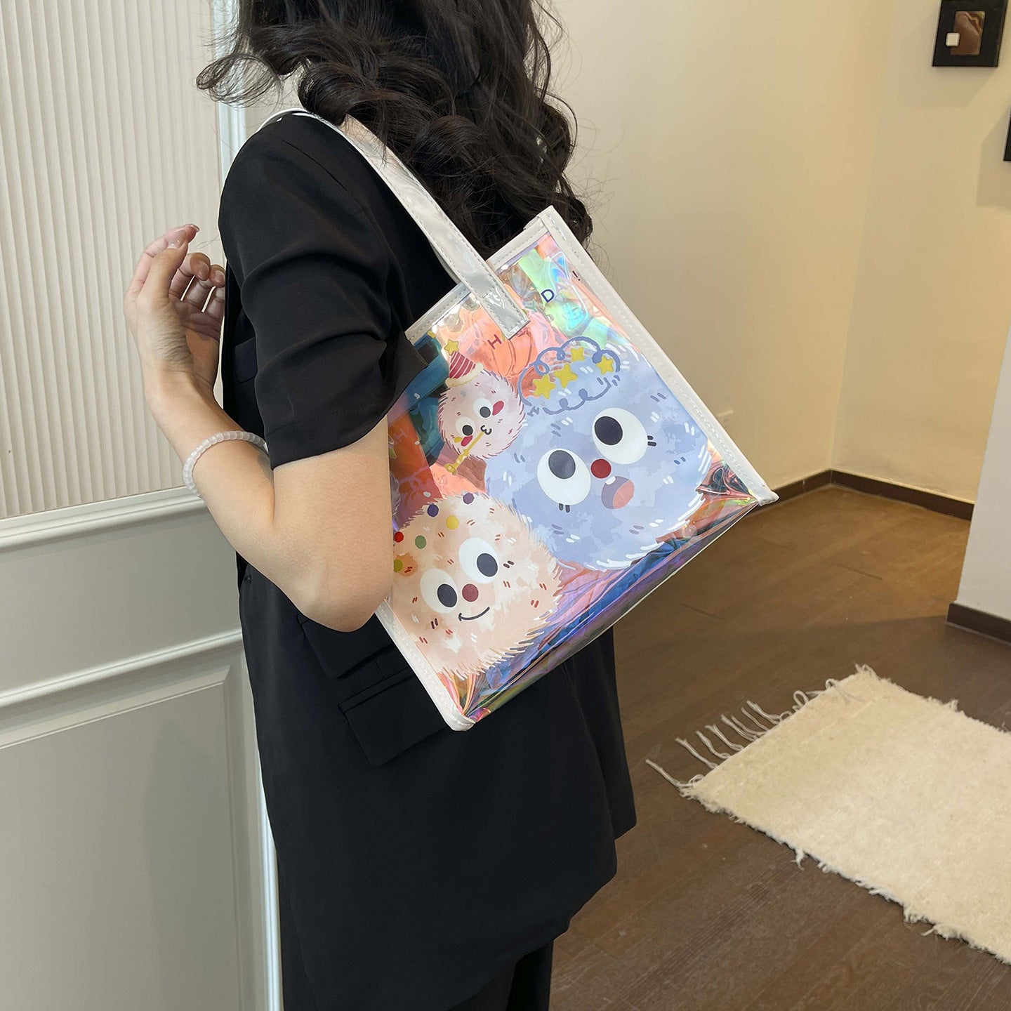 Beach Bag Women's Portable Cartoon Transparent Storage New Cute Waterproof Bag for Tutoring