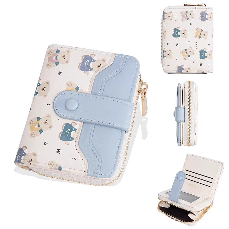Simple Cute Kitten Japanese Style Women's Buckle Coin Pocket Portable Belt Women's Multi-Functional Short Wallet Wallet Card Holder