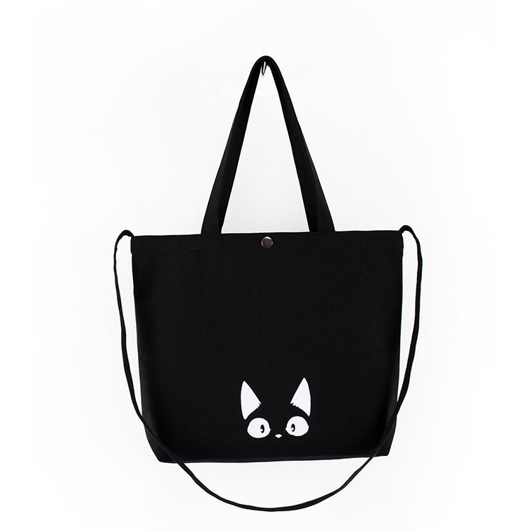 Cute Cat Face Canvas Tote Bag with Adjustable Strap for Everyday Use