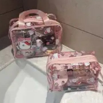 Cute Transparent Hello Kitty Cosmetic Bag with Waterproof Design and Large Capacity for Daily Use