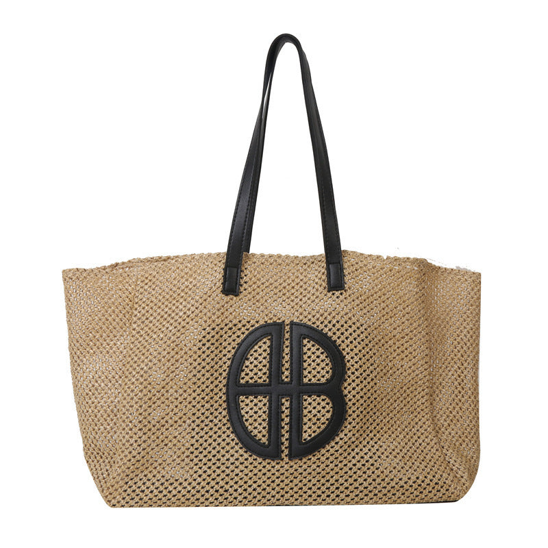 Woven Bag Women's New Partysu Contrast Color Straw Fashion Trendy One-Shoulder Handbag