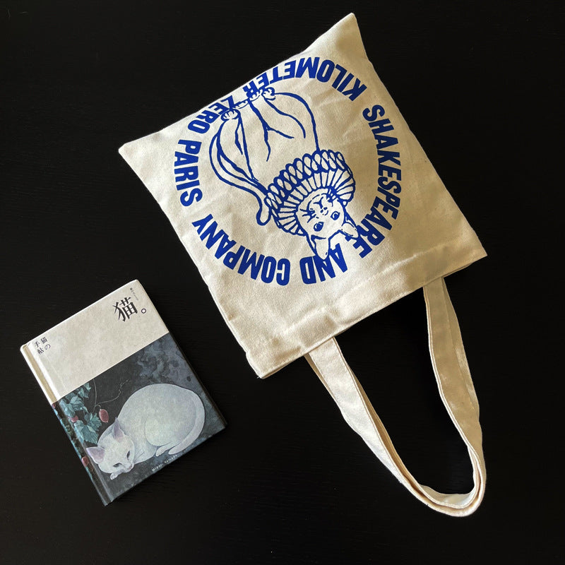 Cute Cat Print Canvas Tote Bag from Shakespeare and Company Paris - Urban Minimalist Style for Daily Use