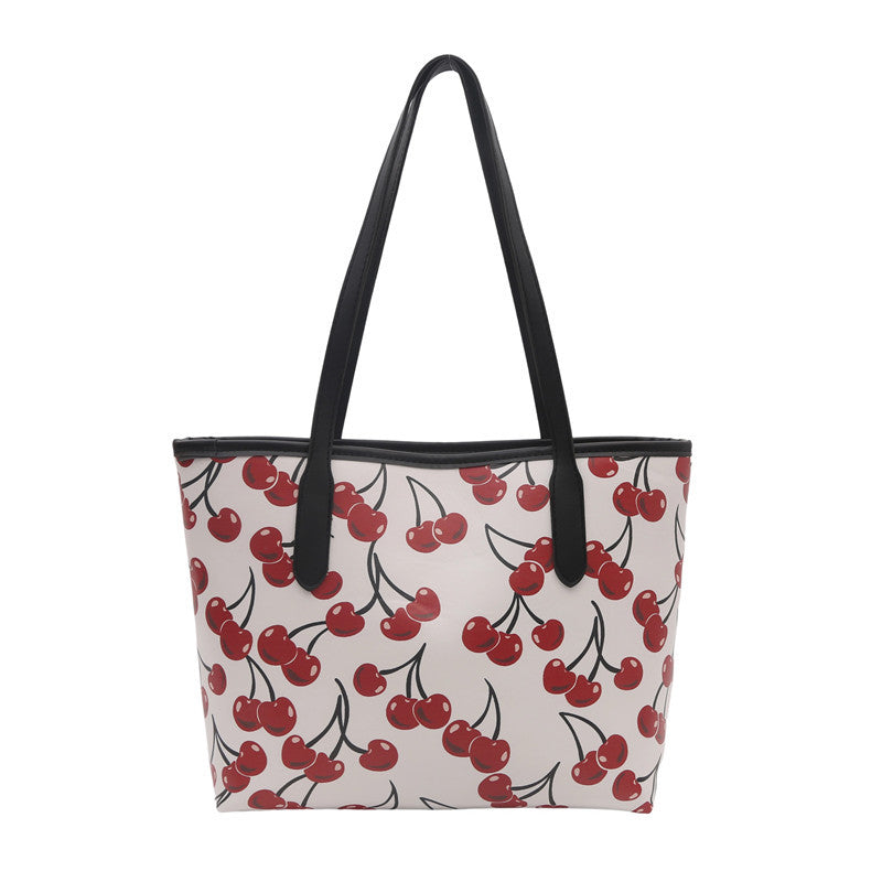 Cherry Printed Tote Women's Fashion Large Capacity Shoulder Bag New Simple Handbag