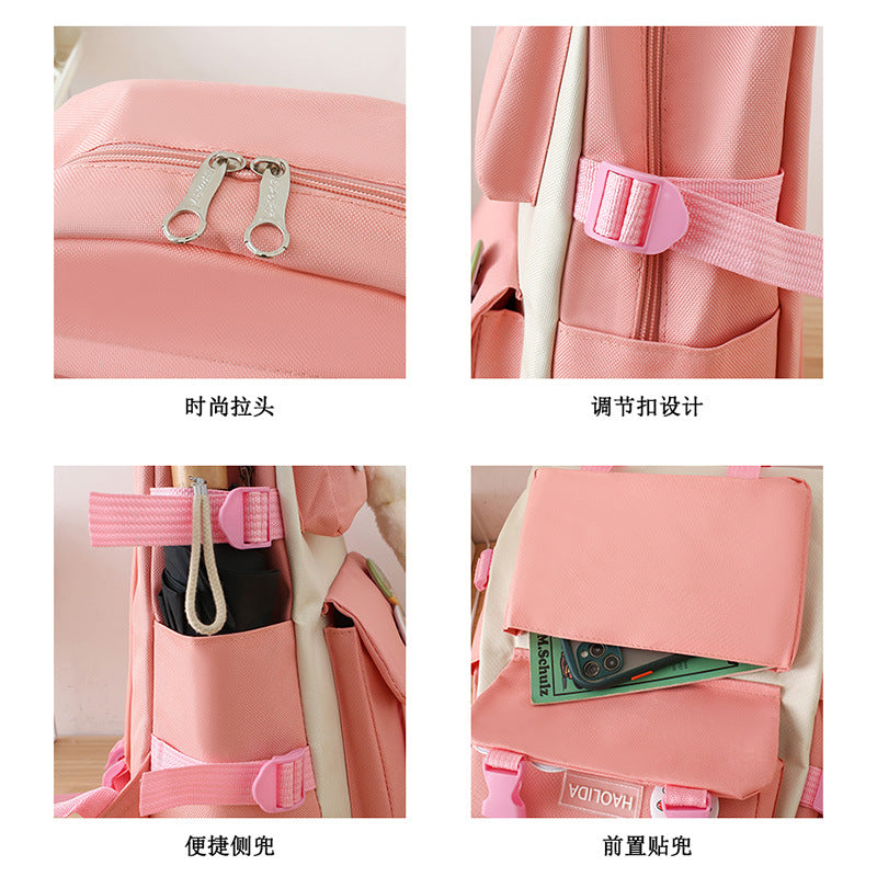 Cute Campus Style Backpack Set with Matching Bag and Accessories for Students