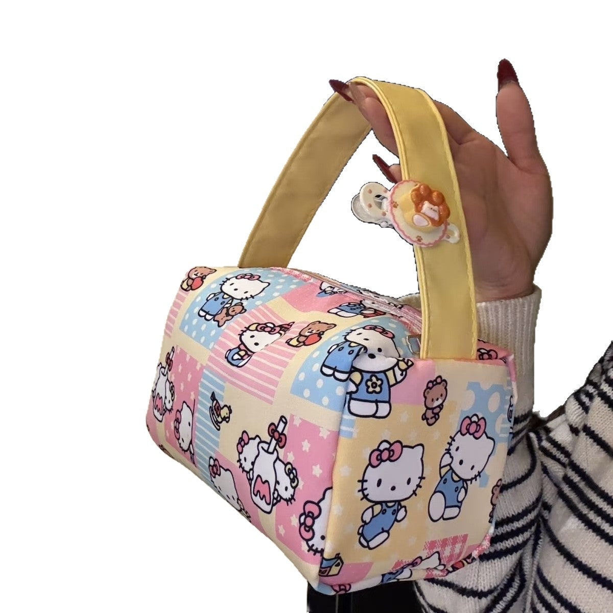 Cartoon Printing Large Capacity Women's Portable Cosmetic Bag Zipper Closed Design Daily Portable Storage Wash Bag