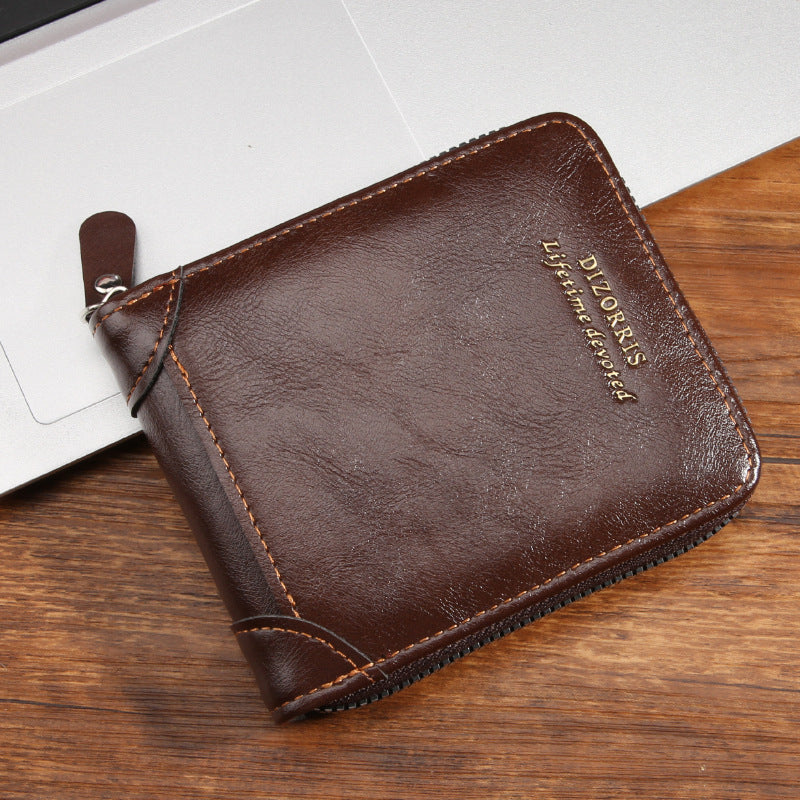 Retro PU Leather Men's Wallet with Zipper and Expandable Design for Daily Use