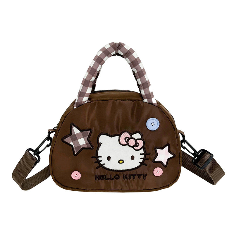 Women's Cross-Body Bag Handbag Cute Hello Kitty Crossbody Bag Plaid Handle XINGX Patch Cartoon Shoulder Bag
