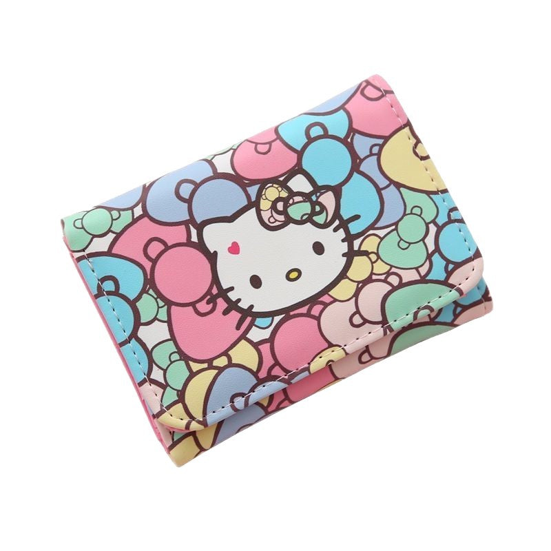 Wallet Female Cute Japanese Style Short Cartoon Fresh Girl Heart Folding Children Princess Hello Kitty Coin Purse