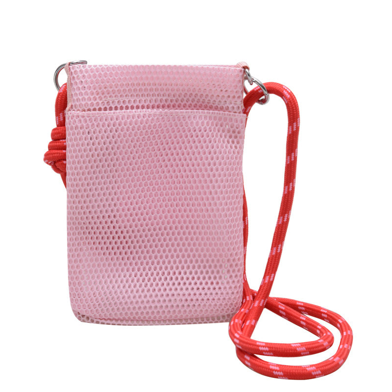 Sweet Fresh Cell Phone Bag Women's Summer Outdoor Single-Shoulder Bag Crossbody Mesh Portable Storage Bag