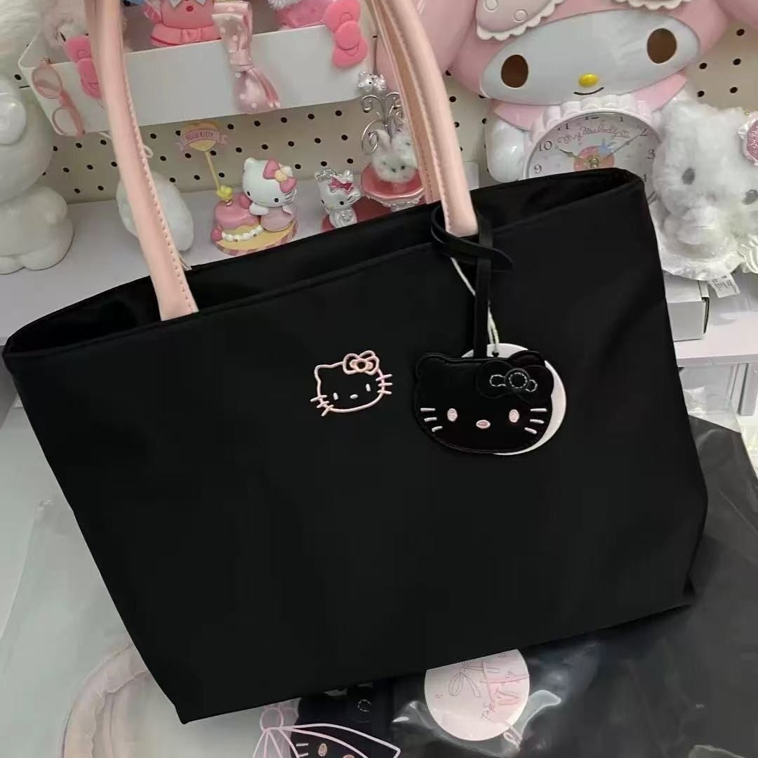 Women's Shoulder Bag Tote Bag Hello Kitty Embroidered Tote Bag Large Capacity Commuter Shoulder Handbag Computer Bag