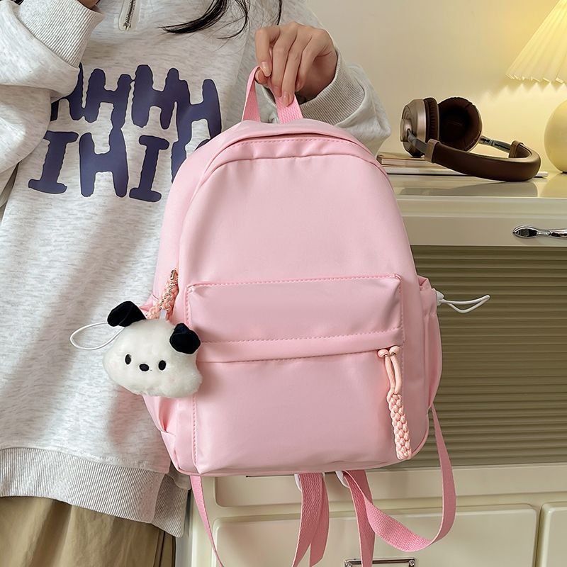Cute Minimalist Nylon Backpack for Students - Lightweight, Breathable, and Stylish with Braided Drawstring Design
