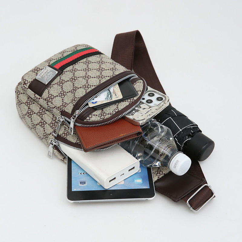 New Contrast Color Pu Soft Leather Casual Chest Bag Korean Style Men and Women Crossbody Fashion Travel Fashion Small Backpack Women