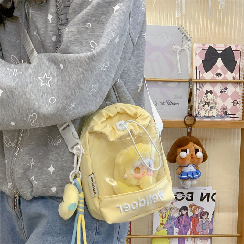 Cute Transparent Pocket Bag with Plush Toy Display - Perfect for Daily Use and School