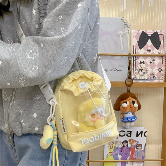 Cute Transparent Pocket Bag with Plush Toy Display - Perfect for Daily Use and School