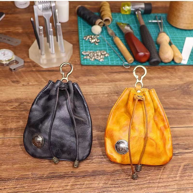 Women's Storage Bag Retro Soft Leather Drawstring Coin Purse Multi-Functional Simple Daily Portable Small Saddle Bag