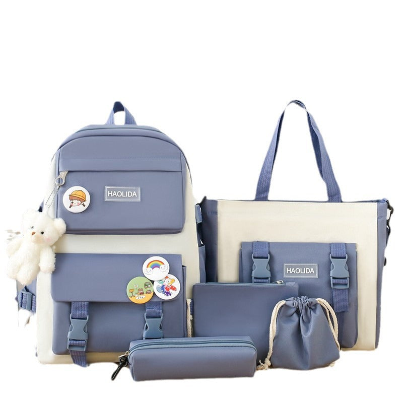 Cute Campus Style Backpack Set with Matching Bag and Accessories for Students