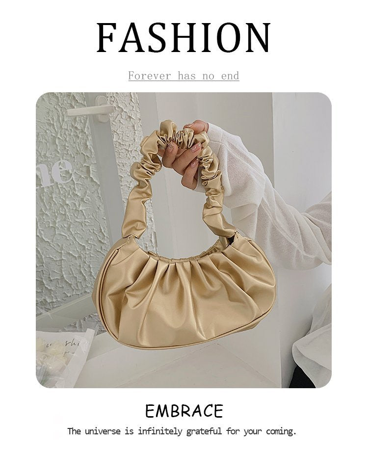 Faux Leather Pleated Cloud Bag Women's Fashion Shoulder Bag 2025 Trendy Crossbody Handbag with Magnetic Closure