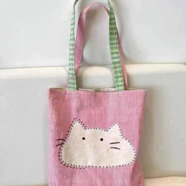 Cute Cartoon Cat Canvas Tote Bag for Women, Casual Daily Use with Simple Style and Soft Fabric