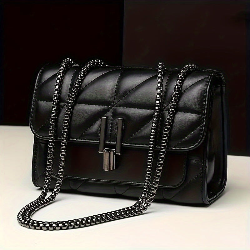 Stylish Quilted Chain Shoulder Bag for Women, Fashionable Crossbody Design with Lock Closure and Inner Zip Pocket