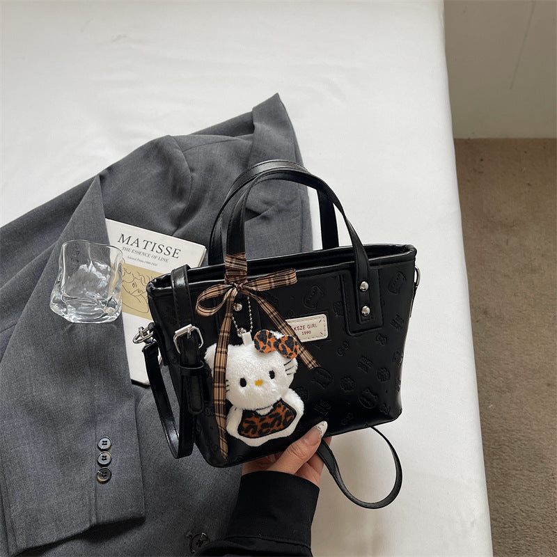 Fashion Bucket Bag Embossed Design with Cute Hang Decorations Everyday Joker Practical Shoulder Messenger Bag