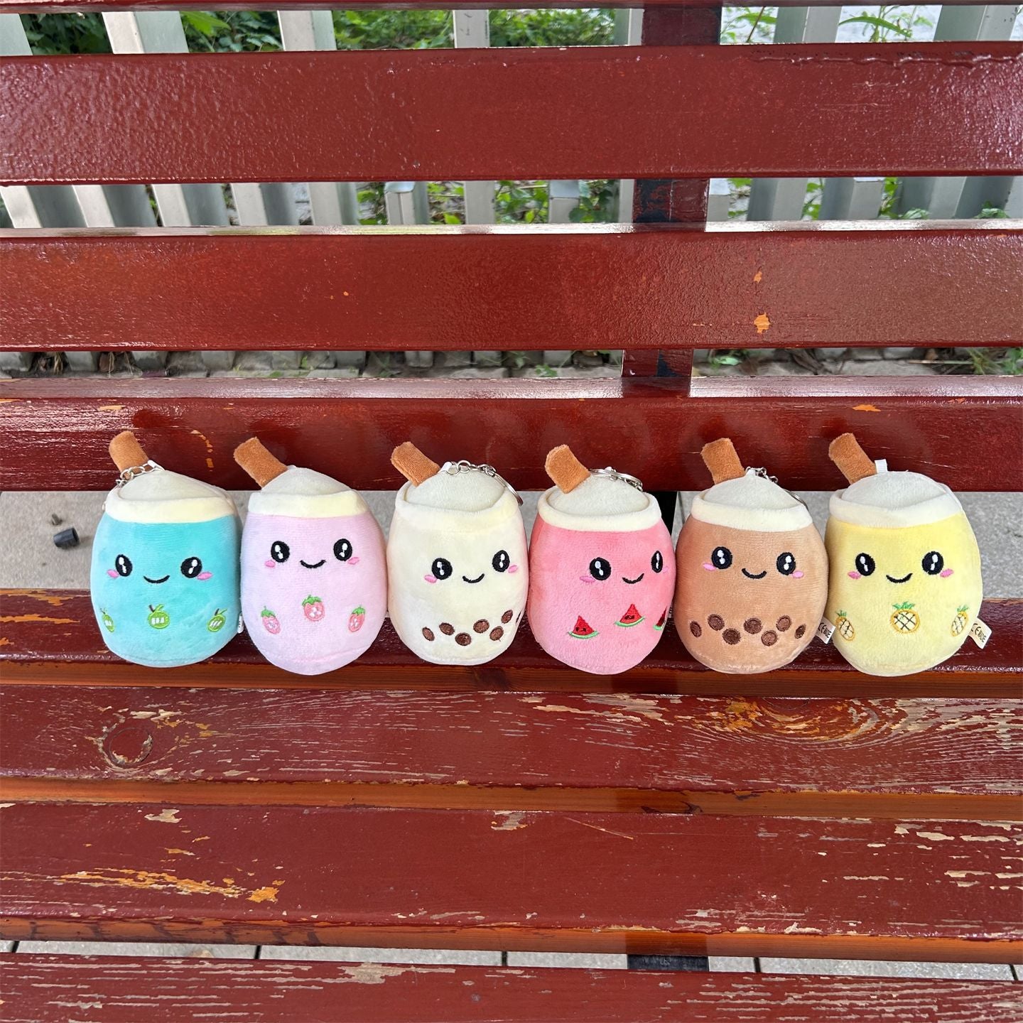 Handbag Pendant Cute Cartoon Bubble Tea Plush Pendant Smiley Strawberry Design Suitable for Bag Matching