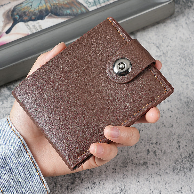 Men's Fashionable Compact Wallet with Multiple Card Slots and Secure Button Closure for Everyday Use