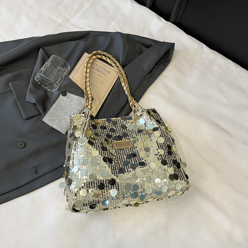 Underarm Bag Women's Korean-Style Large Sequins Western Style All-Matching Shoulder Crossbody Tote Bag