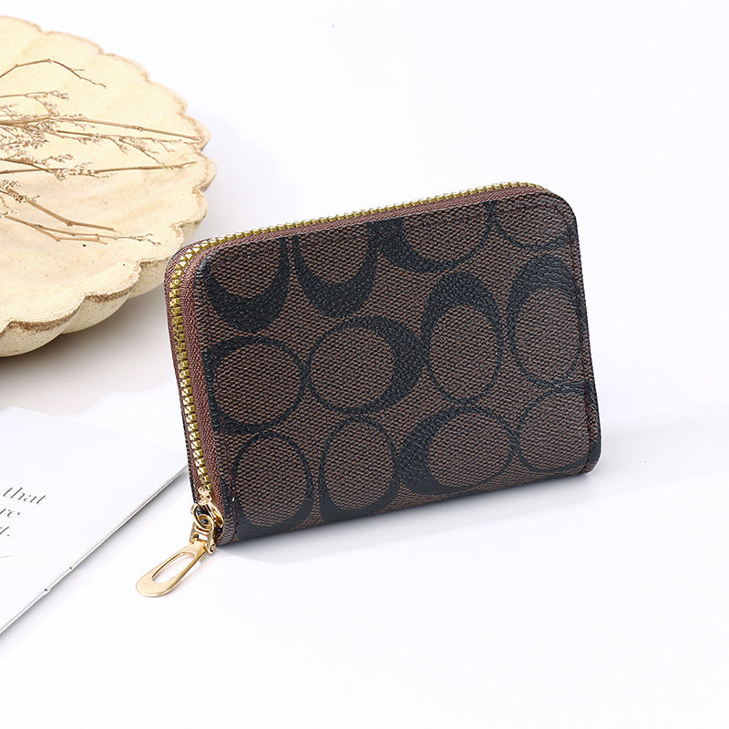 Elegant Women's Card Holder with Multiple Slots, Zipper Wallet, Fashion Letter Print Design for Daily Use