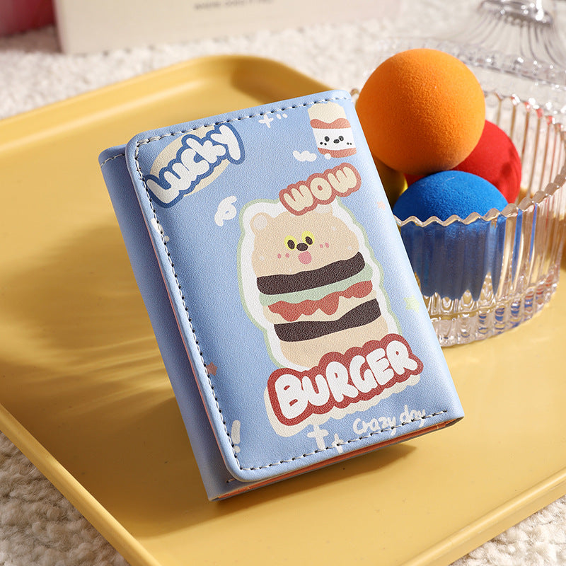 Cute Cartoon Burger Wallet for Women and Men, 3-Fold PU Coin Purse with Anti-Theft Features, Perfect for Daily Use and Students