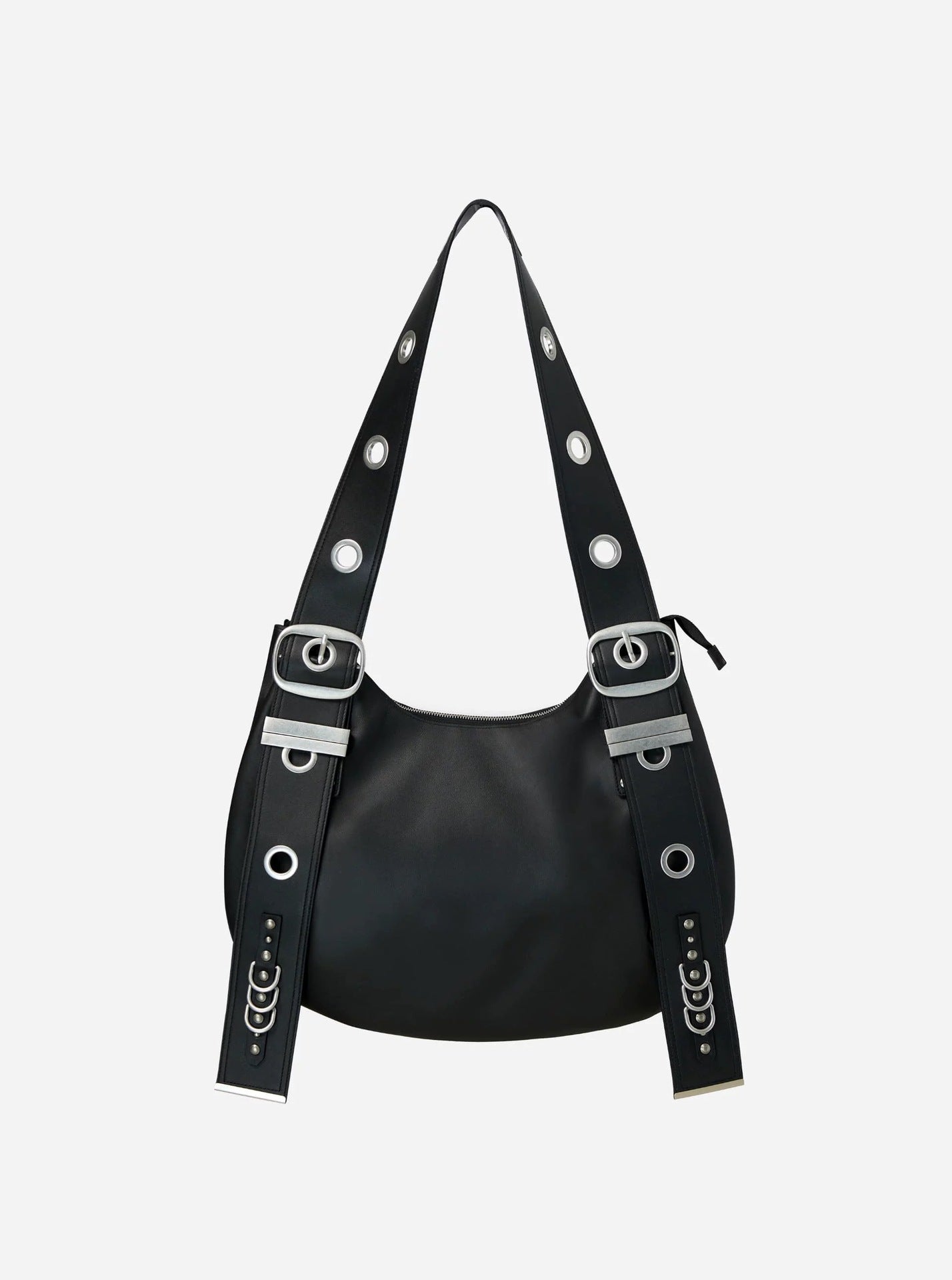Retro Punk Style Shoulder Bag with Metal Grommets and Buckles for Casual Travel