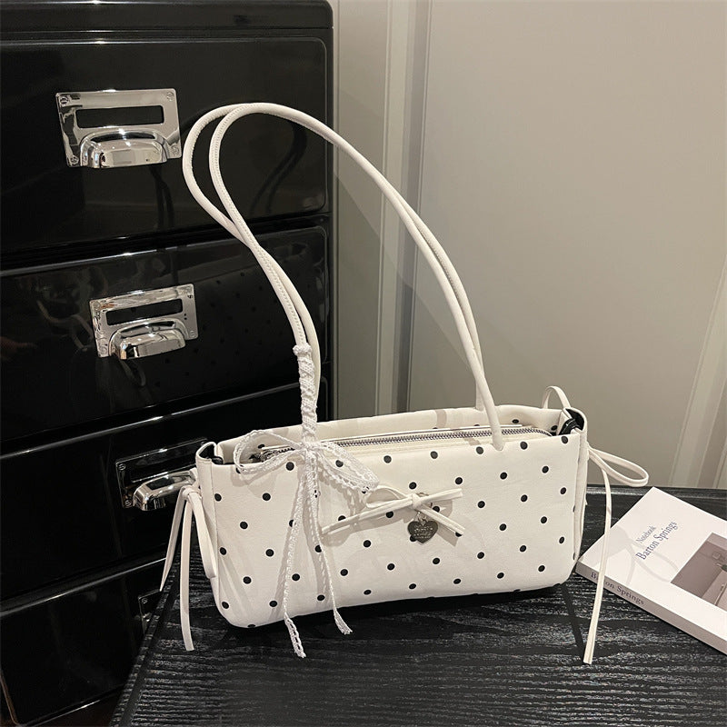 Chic Polka Dot Tote Bag with Bow Detail - Perfect for Daily Commute and Casual Outings