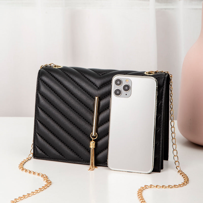 Embroidered Crossbody Small Bag Simple Tassel Chain Bag Mini Bag Women's Small Square Bag