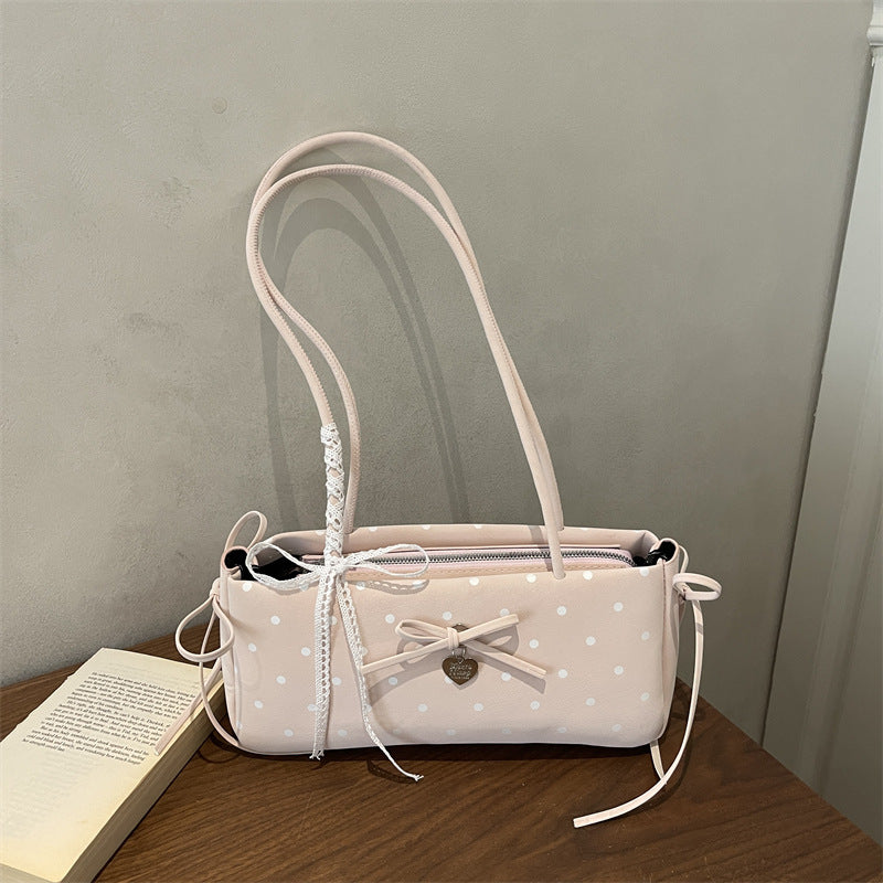 New Polka Dot Shoulder Bag Lace Bow Love Ornaments Fashion Commuter Everyday Joker