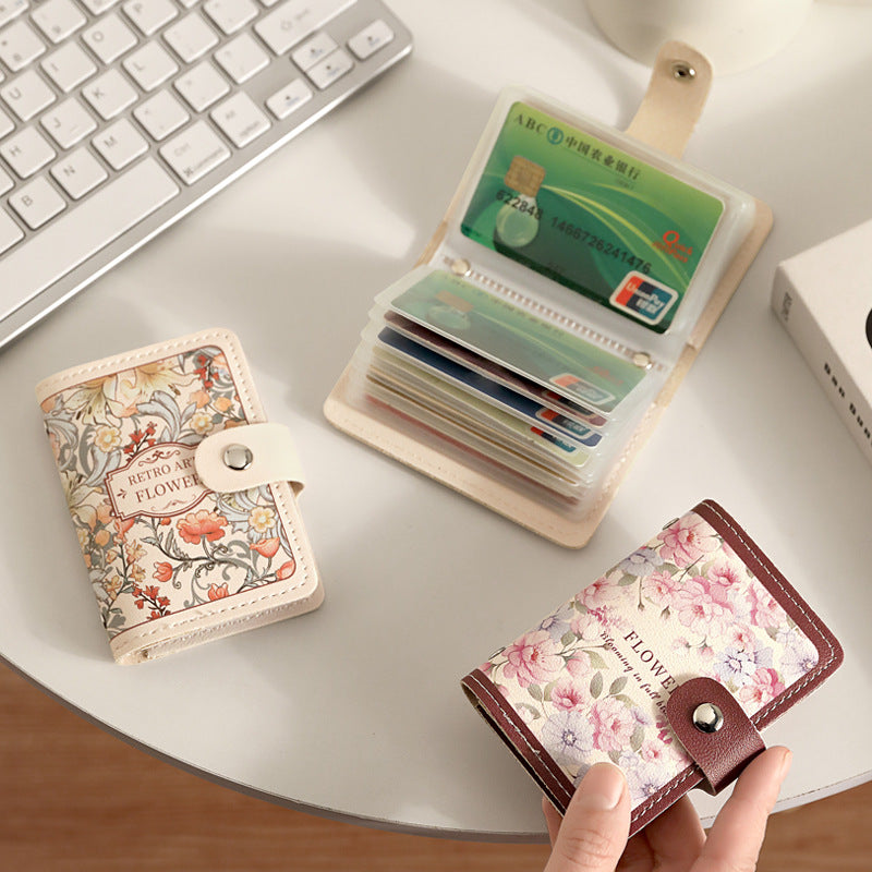 Floral Art Card Holder for Women - Vintage Style Multi-Card Wallet with Waterproof Design and Elegant Embroidery