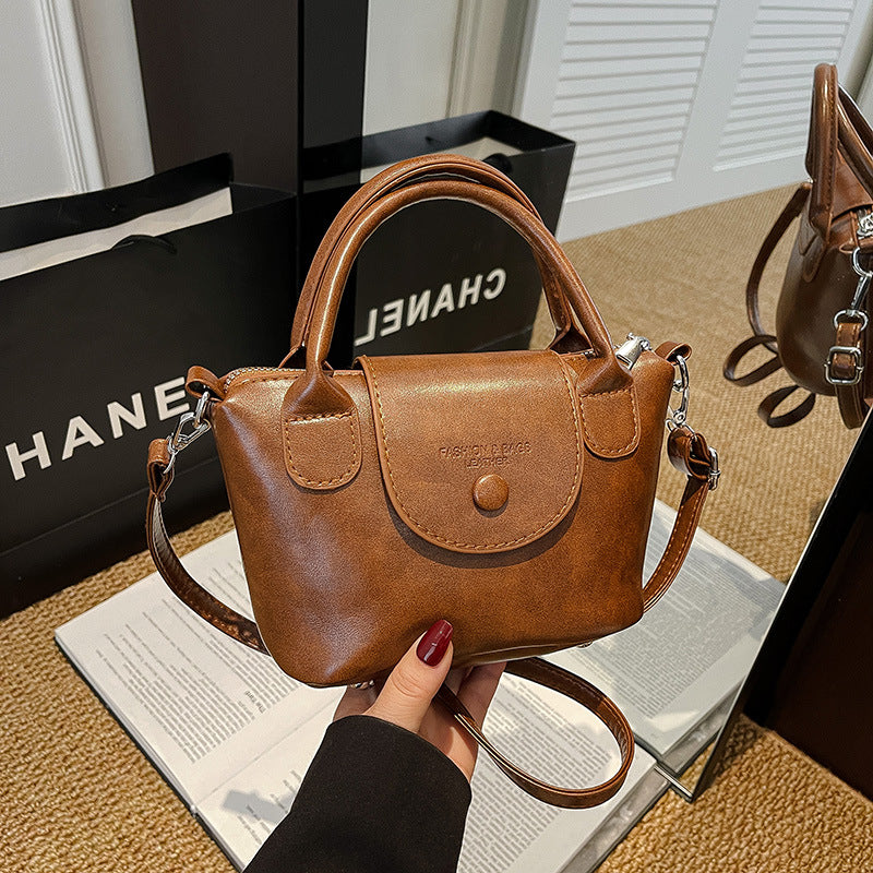 Chic Vintage PU Crossbody Bag for Women, Soft Bucket Style with Adjustable Strap and Zip Closure
