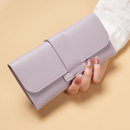 Women's Wallet Long Flip Korean Style Fresh Student Coin Pocket Multifunctional Buckle Wallet
