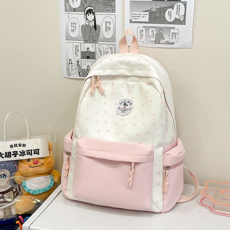 Women's Backpack Large Capacity Lightweight Design Contrast Color Fashion Curved Shoulder Strap Comfortable Carrying