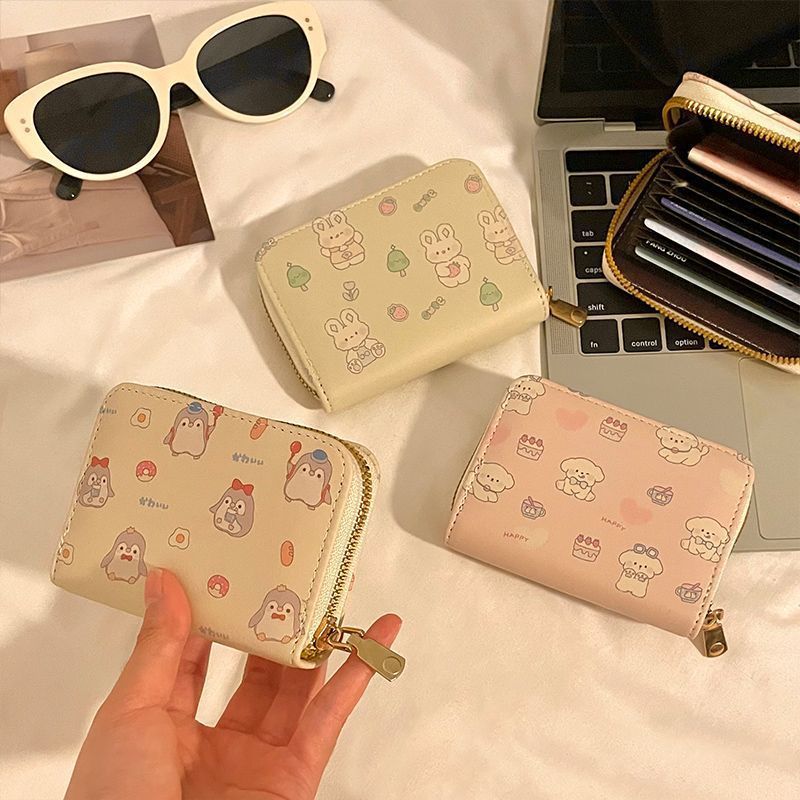Cute Animal Print Card Holder for Women, Slim Multi-Card Wallet with Waterproof PU Material, Perfect for Daily Use and Driving License Storage