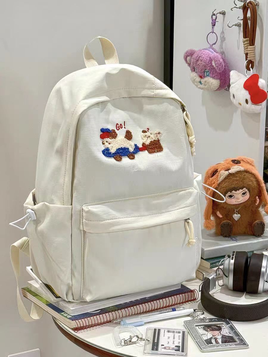 Cute Embroidered Cartoon Dog Backpack for Teens and Students, Stylish Daily Use with Large Capacity and Comfortable Design