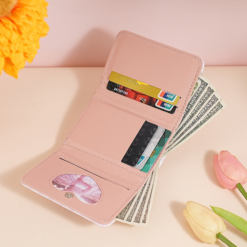 Cute Cartoon Print Trifold Wallet with Card Holder and Coin Pocket, Waterproof PU Material for Daily Use